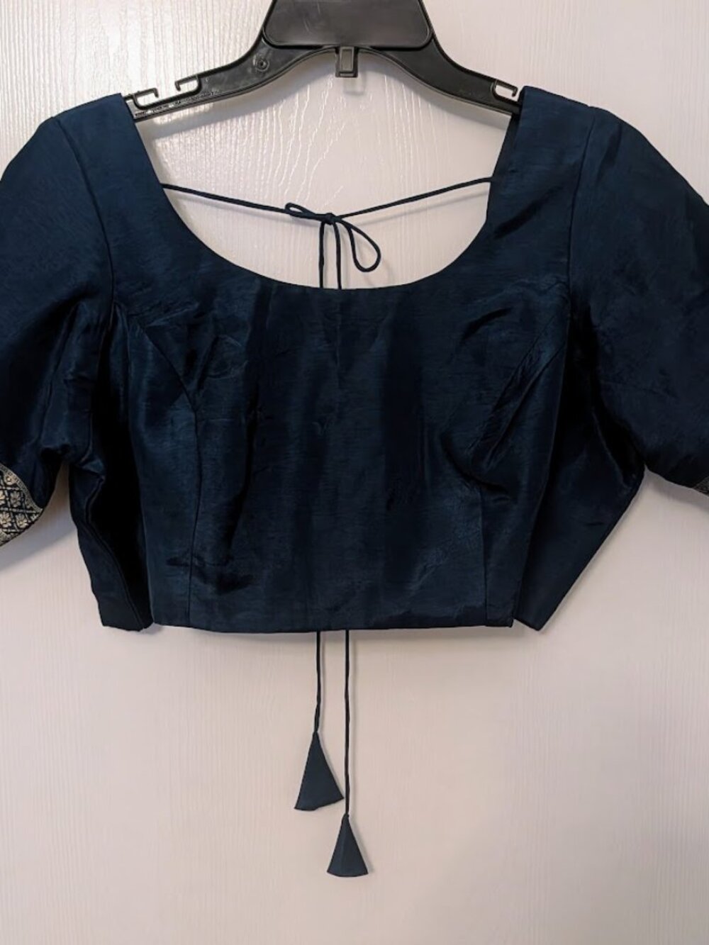 Dark blue silk cropped Bollywood-inspired top